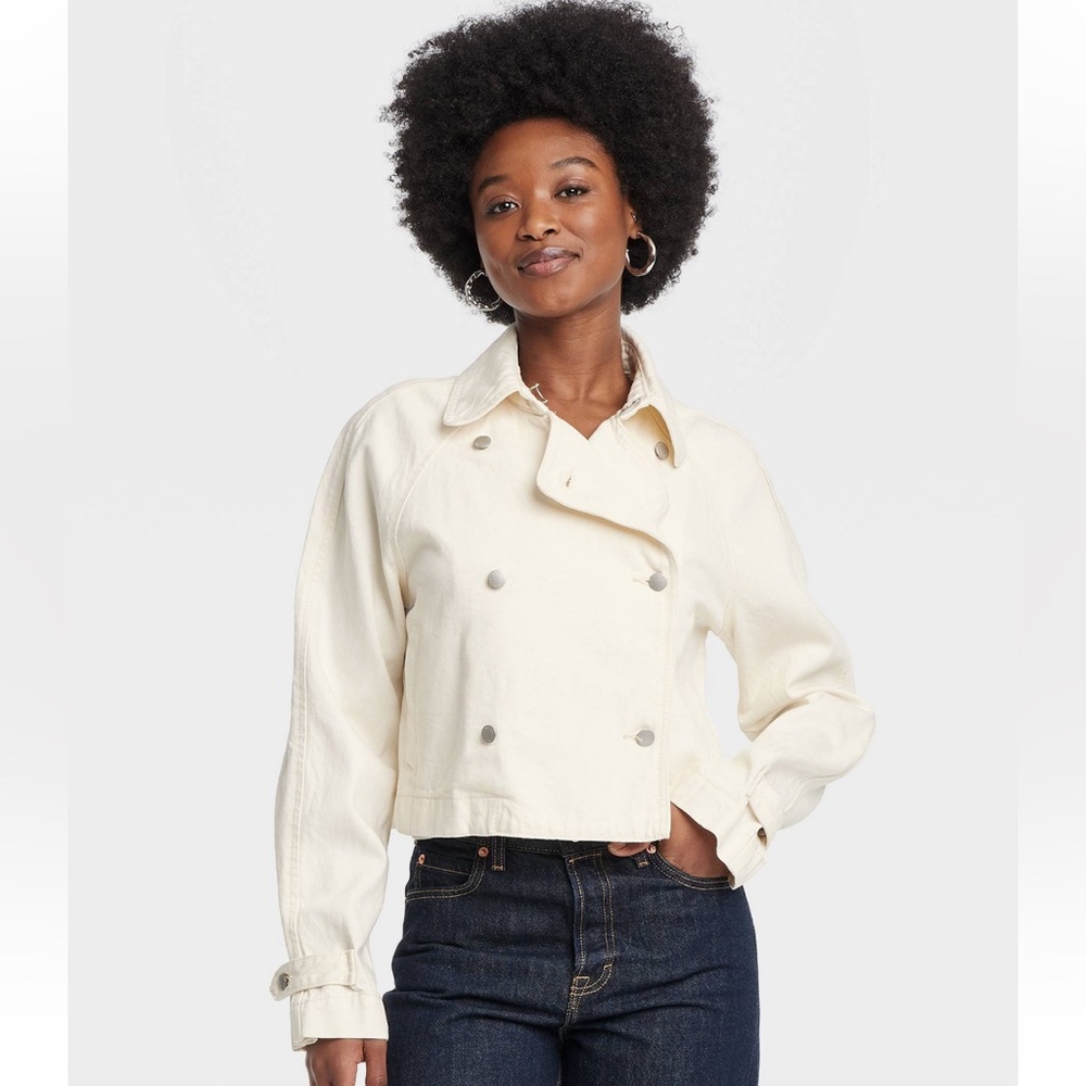 Denim Cropped Trench Jacket NWOT